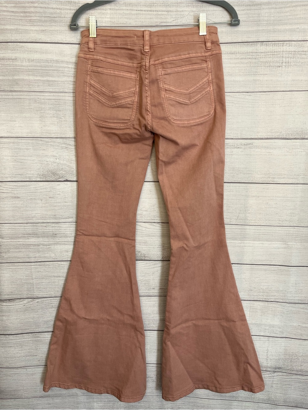 Free People | Retro Mauve Chevron Stitch Flare Bell Bottom Jeans - Picture 5 of 10